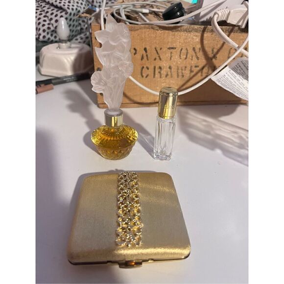 Gold compact glass complete snaps vintage two bottles - Picture 5 of 16
